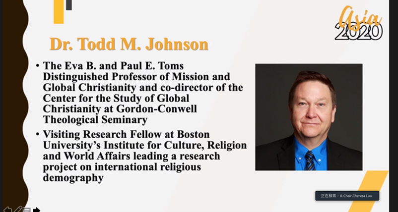 來自美國的戈登康威爾神學院（Gordon-Conwell Theological Seminary)研究中心主任托德．強森（Todd M. Johnson）帶來亞洲教會型態的信息分享。